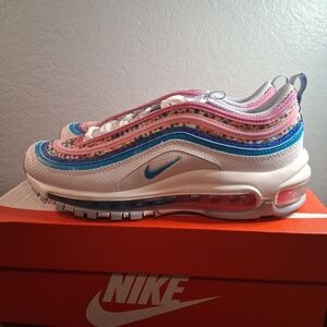 Nike Air Max 97 in White with Pink, Blue & Teal Details
